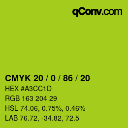 Color code: CMYK 20 / 0 / 86 / 20 | qconv.com