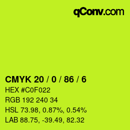 Color code: CMYK 20 / 0 / 86 / 6 | qconv.com