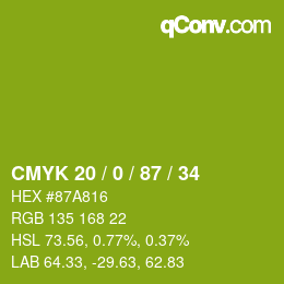 カラーコード: CMYK 20 / 0 / 87 / 34 | qconv.com