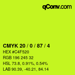 Color code: CMYK 20 / 0 / 87 / 4 | qconv.com