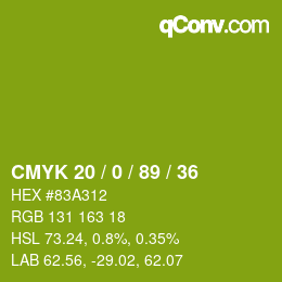 Color code: CMYK 20 / 0 / 89 / 36 | qconv.com
