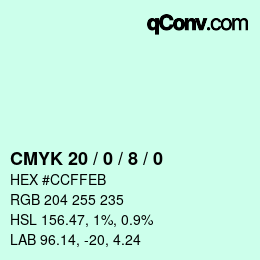 カラーコード: CMYK 20 / 0 / 8 / 0 | qconv.com