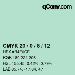 カラーコード: CMYK 20 / 0 / 8 / 12 | qconv.com