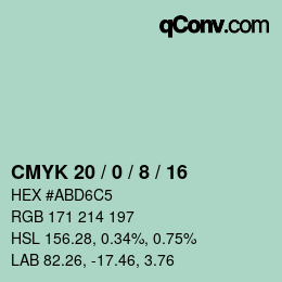 颜色代码: CMYK 20 / 0 / 8 / 16 | qconv.com