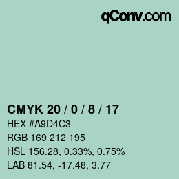 Color code: CMYK 20 / 0 / 8 / 17 | qconv.com