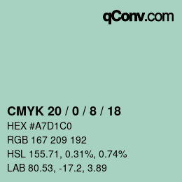 颜色代码: CMYK 20 / 0 / 8 / 18 | qconv.com