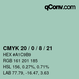カラーコード: CMYK 20 / 0 / 8 / 21 | qconv.com