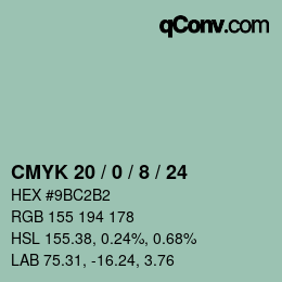 カラーコード: CMYK 20 / 0 / 8 / 24 | qconv.com