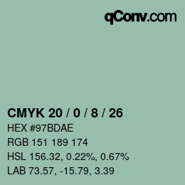 カラーコード: CMYK 20 / 0 / 8 / 26 | qconv.com