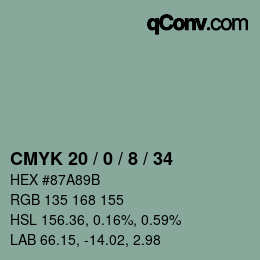 颜色代码: CMYK 20 / 0 / 8 / 34 | qconv.com