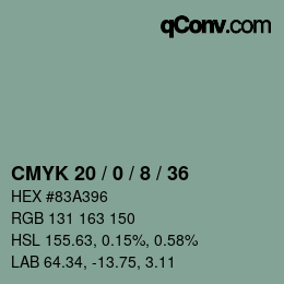 Color code: CMYK 20 / 0 / 8 / 36 | qconv.com