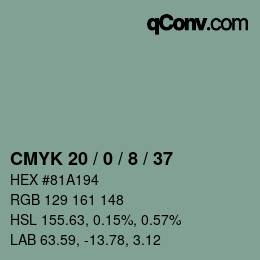 Color code: CMYK 20 / 0 / 8 / 37 | qconv.com
