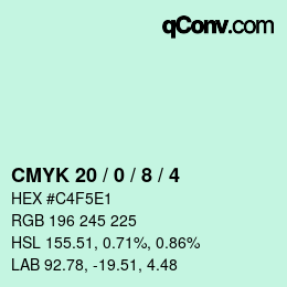 Color code: CMYK 20 / 0 / 8 / 4 | qconv.com
