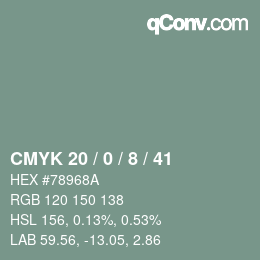 カラーコード: CMYK 20 / 0 / 8 / 41 | qconv.com