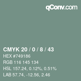Color code: CMYK 20 / 0 / 8 / 43 | qconv.com