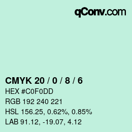 カラーコード: CMYK 20 / 0 / 8 / 6 | qconv.com