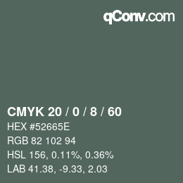 カラーコード: CMYK 20 / 0 / 8 / 60 | qconv.com