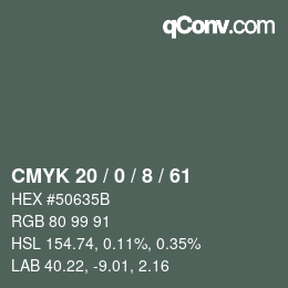 Color code: CMYK 20 / 0 / 8 / 61 | qconv.com