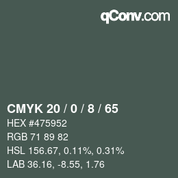 颜色代码: CMYK 20 / 0 / 8 / 65 | qconv.com