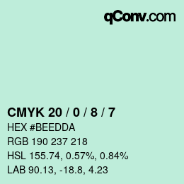 Color code: CMYK 20 / 0 / 8 / 7 | qconv.com