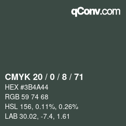 カラーコード: CMYK 20 / 0 / 8 / 71 | qconv.com
