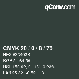 Color code: CMYK 20 / 0 / 8 / 75 | qconv.com