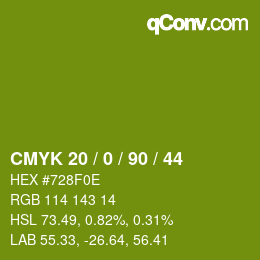 Color code: CMYK 20 / 0 / 90 / 44 | qconv.com