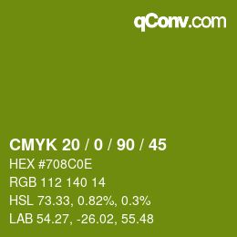 颜色代码: CMYK 20 / 0 / 90 / 45 | qconv.com
