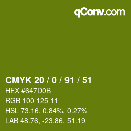 颜色代码: CMYK 20 / 0 / 91 / 51 | qconv.com