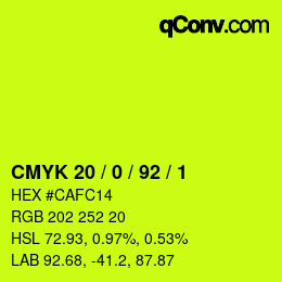 カラーコード: CMYK 20 / 0 / 92 / 1 | qconv.com
