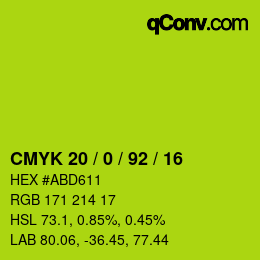 颜色代码: CMYK 20 / 0 / 92 / 16 | qconv.com