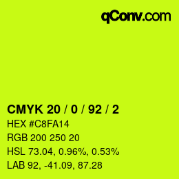 Color code: CMYK 20 / 0 / 92 / 2 | qconv.com