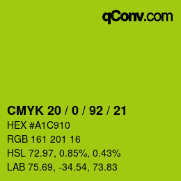 Color code: CMYK 20 / 0 / 92 / 21 | qconv.com