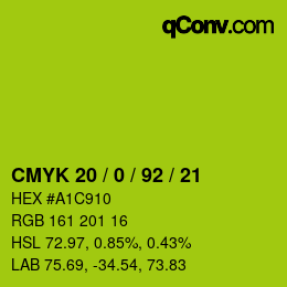 カラーコード: CMYK 20 / 0 / 92 / 21 | qconv.com