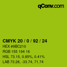 Color code: CMYK 20 / 0 / 92 / 24 | qconv.com