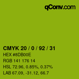 颜色代码: CMYK 20 / 0 / 92 / 31 | qconv.com