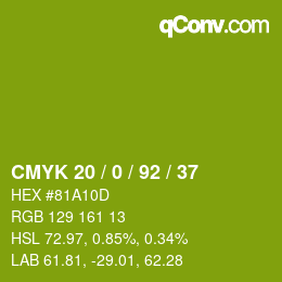 カラーコード: CMYK 20 / 0 / 92 / 37 | qconv.com