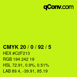 Color code: CMYK 20 / 0 / 92 / 5 | qconv.com