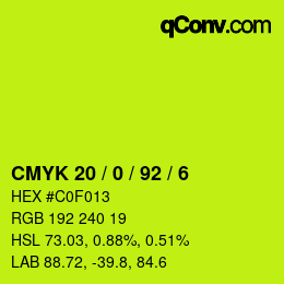 颜色代码: CMYK 20 / 0 / 92 / 6 | qconv.com