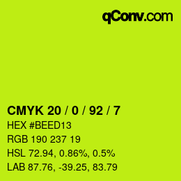 颜色代码: CMYK 20 / 0 / 92 / 7 | qconv.com