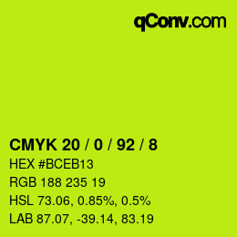 颜色代码: CMYK 20 / 0 / 92 / 8 | qconv.com