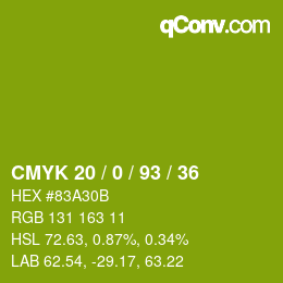 Farbcode: CMYK 20 / 0 / 93 / 36 | qconv.com