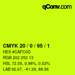 カラーコード: CMYK 20 / 0 / 95 / 1 | qconv.com