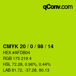 Color code: CMYK 20 / 0 / 98 / 14 | qconv.com