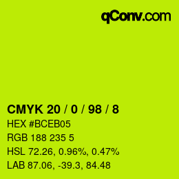 颜色代码: CMYK 20 / 0 / 98 / 8 | qconv.com