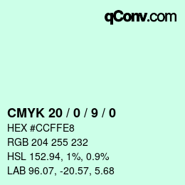 カラーコード: CMYK 20 / 0 / 9 / 0 | qconv.com