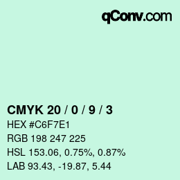 颜色代码: CMYK 20 / 0 / 9 / 3 | qconv.com