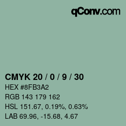Farbcode: CMYK 20 / 0 / 9 / 30 | qconv.com