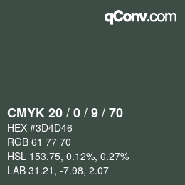 Código de color: CMYK 20 / 0 / 9 / 70 | qconv.com