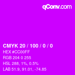 颜色代码: CMYK 20 / 100 / 0 / 0 | qconv.com